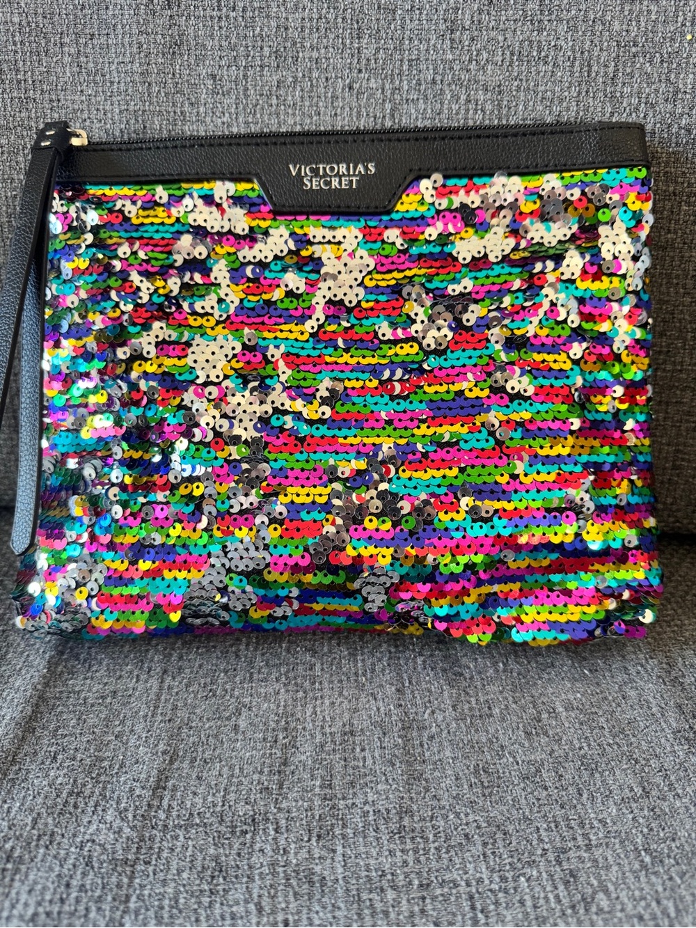 Victoria’s Secret Rainbow Sequin Wristlet Clutch Cosmetic Pouch NWOT